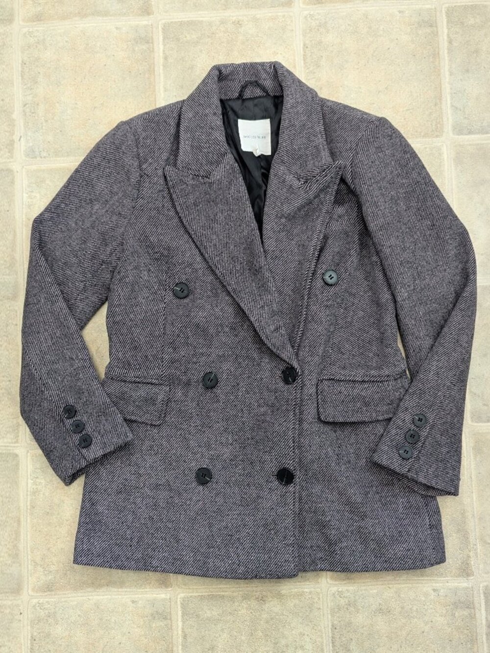 Avec Les Filles Double-Breasted Herringbone Blazer Coat Jacket Gray S